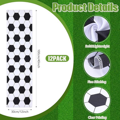 12 Pack Soccer Cooling Towels, Soccer Ice Towels for Neck, 40"x12" Breathable Chilly Towel with Plastic Container, Microfiber Sport Towel for Players Team Gift Sport Party Favors