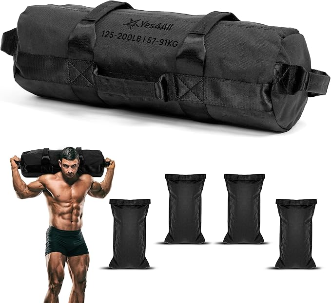 Yes4All Sandbags for Working Out, Adjustable Sand Bags for Weight Training with Handles, Multiple Colors & Sizes 5-200lbs