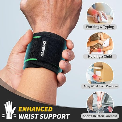 CAMBIVO Wrist Wraps for Men and Women 2 Pack, Adjustable Compression Wrist Brace for Carpal Tunnel, Wrist Support, Pain Relief, Lifting Straps Wrist Bands for Fitness, Weightlifting, Gym Workout