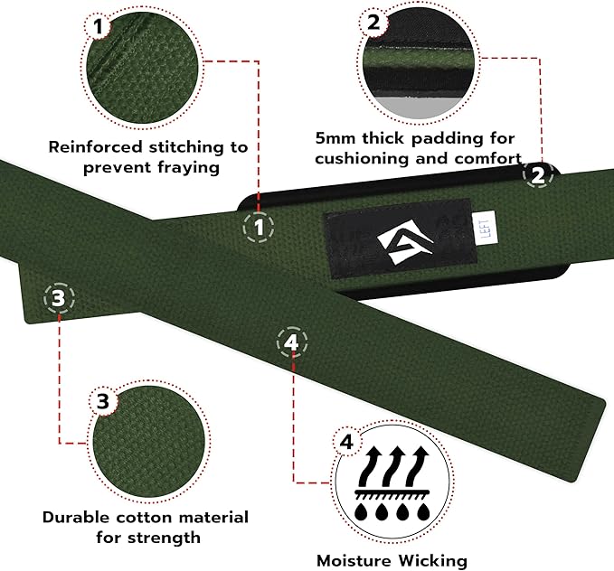 AQF Lifting Wrist Straps for Weightlifting, Powerlifting & Deadlifts – 23” Neoprene Padded Cotton Straps for Strength Training & Gym Workouts - Maximum Grip Support for Men & Women