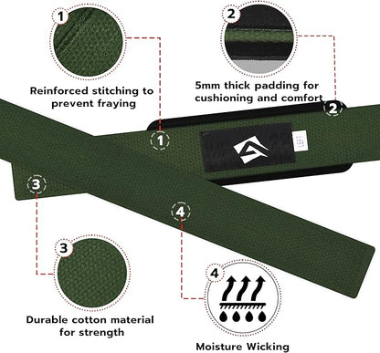 AQF Lifting Wrist Straps for Weightlifting, Powerlifting & Deadlifts – 23” Neoprene Padded Cotton Straps for Strength Training & Gym Workouts - Maximum Grip Support for Men & Women