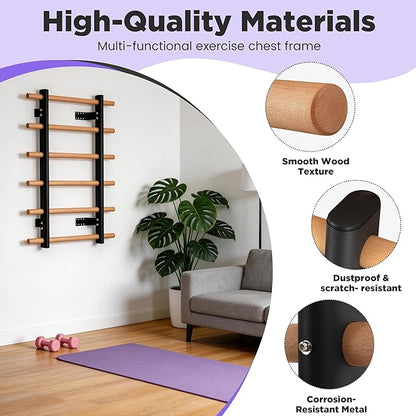 Multi-Function Half Body Swedish Wall Ladder Stall Bar – Sturdy Solid Wood & Steel Frame for Home Gym, Wall Mounted Pull Up & Climbing Bar for Full Family Strength, Stretch & Fitness Training