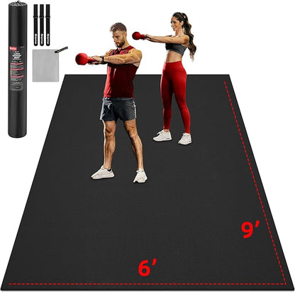 Extra Large Exercise Mat, 10'x6'/9'x6'/8'x6'/7'x5'/6'x4'(8mm) Thick Workout Mat for Home Gym & Garage Flooring, Shoe-Friendly, High-Density, MMA, HIIT, Weight Lifting, Cardio&Strength