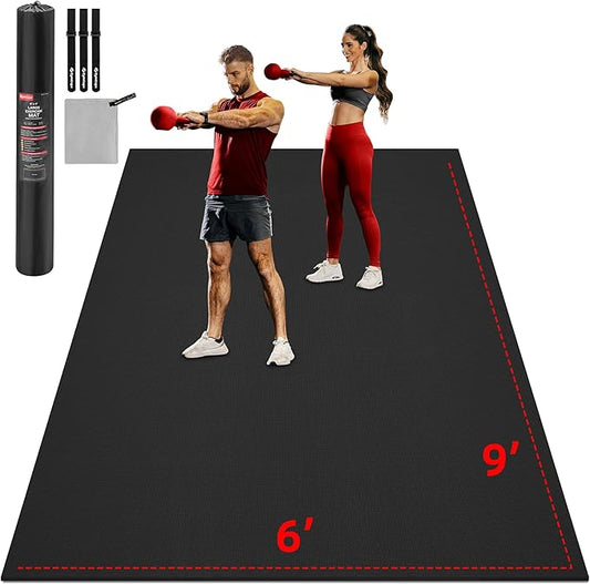 Extra Large Exercise Mat, 10'x6'/9'x6'/8'x6'/7'x5'/6'x4'(8mm) Thick Workout Mat for Home Gym & Garage Flooring, Shoe-Friendly, High-Density, MMA, HIIT, Weight Lifting, Cardio&Strength