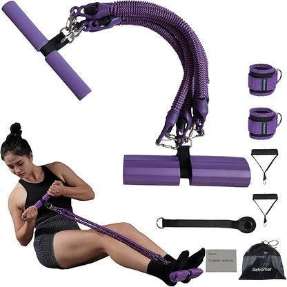 Pedal Resistance Band, Rebomer Exercise Band Home Fitness Band for Working Out, 4-Tube Elastic Sit Up Pull Rope for Men Women, Multifunction Tension Rope for Strength Training/Yoga with 2 Ankle Straps