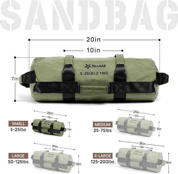 Yes4All Sandbags for Working Out, Adjustable Sand Bags for Weight Training with Handles, Multiple Colors & Sizes 5-200lbs