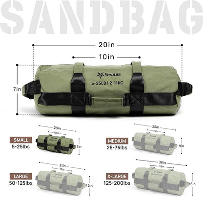 Yes4All Sandbags for Working Out, Adjustable Sand Bags for Weight Training with Handles, Multiple Colors & Sizes 5-200lbs