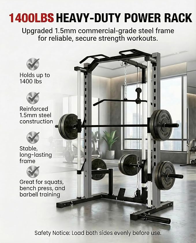 OPPSDECOR All in One Smith Machine, 1400LBS Multi-Functional Smith Machine Home Gym, Squat Rack with LAT-Pull Down System, Power Rack with Barbell Bar, Power Cage with Attachments Full Body Training