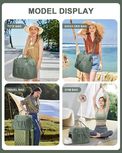Travel Duffel Bag with Shoe Compartment, Large Weekender Bags for Women with Trolley Sleeve for Airplane, Waterproof Carry on Bag Sport Tote Bags Hospital Holdalls, Green