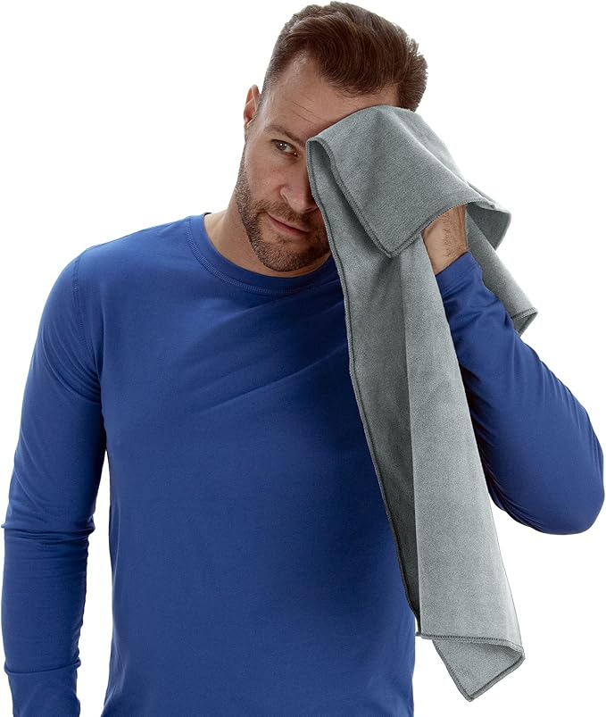 MICRODRY Wonder Towel - Ultra Absorbent Luxury Fitness Workout Towel, Microfiber Cooling Towel for Face and Neck, Quick Drying, Soft to Touch, Exercise at Home or Gym, Great for Yoga,16x28, Light Grey