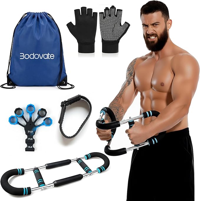 Twister Arm Trainer, Adjustable Home Workout Equipment for Men & Women, Home Gym Chest Trainer, Muscle Builder & Strength Training for Arms, with 2 Springer, Finger Stretcher, Gloves