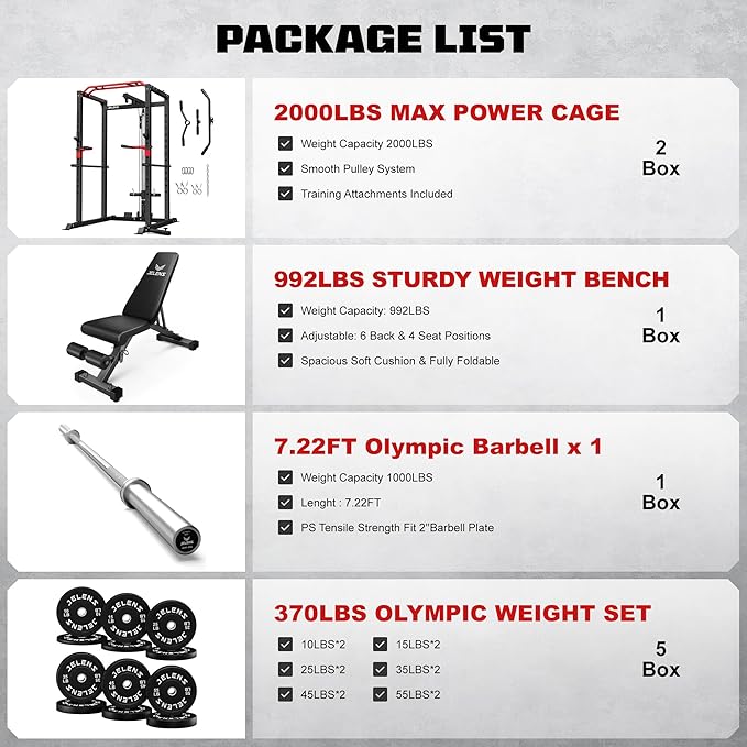 S11 Power Cage, 2000LB Multi-Function Power Rack with LAT Pulldown, Squat Rack with Adjustable Pulley System and Training Attachments, Weight Rack for Home Gym