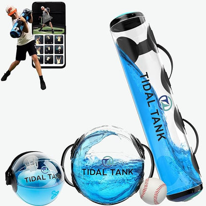 Tidal Tank Baseball Bundle Small: Versatile Training aid Equipment with Adjustable Water Filled Weight & Aqua Bag for Youth Athletes and Coaches - 30 lbs Tube + 33 lbs Sphere + 10 lbs Hydro Ball