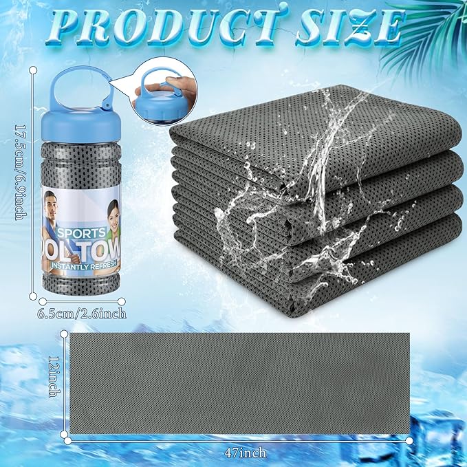 Honoson 10 Pack Cooling Towels Bulk - 47"x12" Soft Breathable Ice Towels for Neck & Face, Portable Chilly Rags Microfiber Sweat Rags for Yoga, Sports, Gym, Workout & Fitness(Dark Gray)