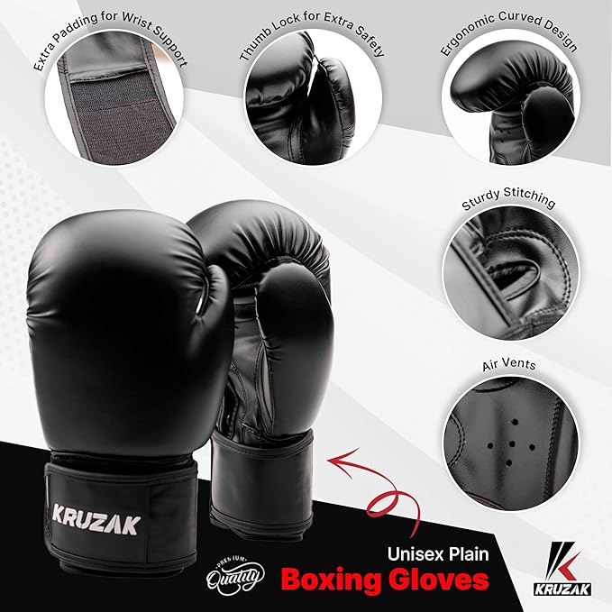 Kruzak Plain Focus Mitts and Boxing Gloves Set for Kickboxing and Muay Thai MMA Training - Fitness Kit with Punching Pads for Martial Arts and Karate