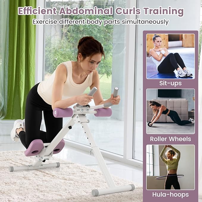 GYMAX Ab Workout Equipment, Adjustable Ab Machine for Whole Body Home Exercise with LCD Monitor, Big Knee Pads & Foam Cover, Core Ab Stomach Trainer for Home Gym Strength Training