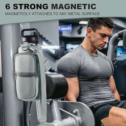 Magnetic Gym Bags for Men & Women with Adjustable Strap,Magnetic Bag Water Bottle Holder for Travel, Work,Sports,Water Bottle Sling Bag with Pocket (Gray)
