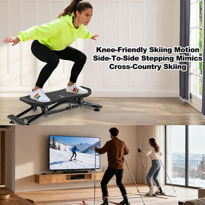 KINMAC Indoor Ski Simulator with Resistance Bands - Balance Board Home Gym Sliding Machine for Full-Body Cardio, Non-Slip Base, Core & Leg Workout Trainer