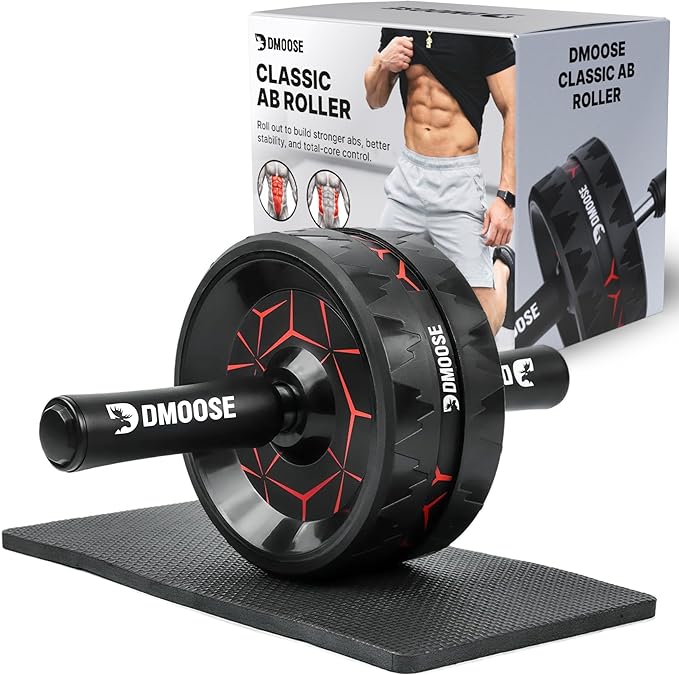 DMoose Fitness Ab Roller Wheel with Elbow Support & 2 Knee Pads - Abdominal Exercise Trainer for Core Strength Training - Ultimate Abs Workout Equipment for Home and Gym - Ab Machine for Men & Women
