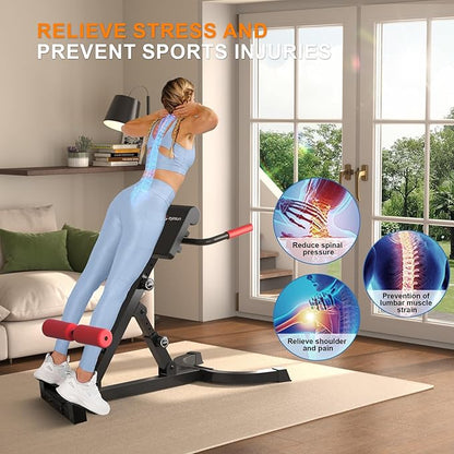 Roman Chair,Foldable Back Extension Machine,Adjustable Ab Back Extension Machine,Core Strength Trainer,Back Exercise Machine for Glute,Ab Workouts,Full All-in-One Body Workout&Home Gym Fitness(Red)