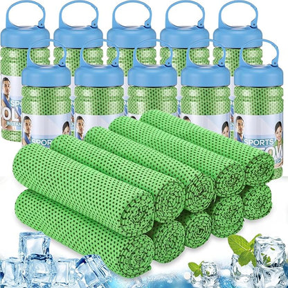 Honoson 10 Pack Cooling Towels Bulk - 47"x12" Soft Breathable Ice Towels for Neck & Face, Portable Chilly Rags Microfiber Sweat Rags for Yoga, Sports, Gym, Workout & Fitness(Green)