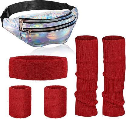 SATINIOR 80s Women Workout Outfit Neon Leg Warmer Headband Wristbands Fanny Pack Set 80s Accessories for Yoga Running