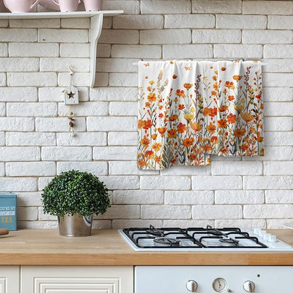 Watercolor Orange Daisy Hand Towels Fall Yellow Wildflowers Leaves Plant Bathroom Towel Autumn Floral Botanical Decorative Fingertip Season Thanksgiving Soft Absorbent Kitchen Hotel Spa Gym Towel
