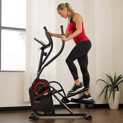 Sunny Health & Fitness Elliptical Exercise Machine, Silent Training, Long Stride Full Body Workout, Adjustable Resistance, Pulse Sensor, SunnyFit App via Bluetooth, Electric or Manual