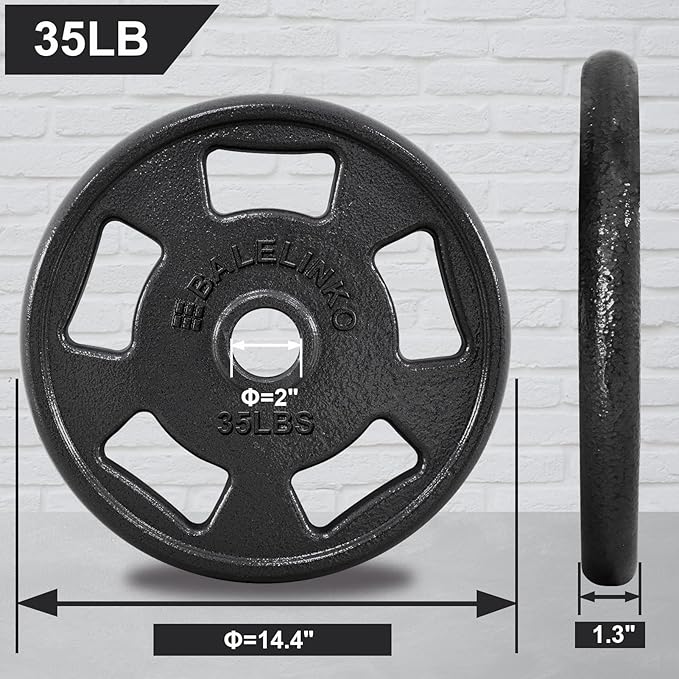 Balelinko Cast Iron 2-Inch Olympic Grip Plate Weight Plate for Strength Training, Weightlifting and Crossfit
