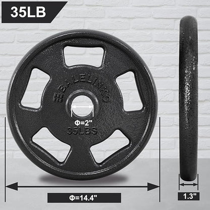 Balelinko Cast Iron 2-Inch Olympic Grip Plate Weight Plate for Strength Training, Weightlifting and Crossfit