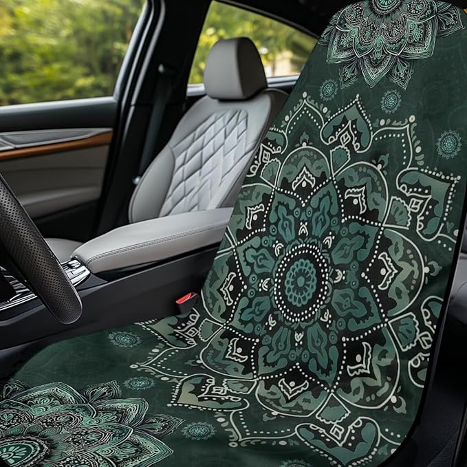 Bulopur Green Boho Mandala Car Seat Towel Cover After Gym Workout Running Swimming Boho Automotive Accessories for Girly Women Non-Slip Sweating Car Seat Cover