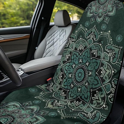 Bulopur Green Boho Mandala Car Seat Towel Cover After Gym Workout Running Swimming Boho Automotive Accessories for Girly Women Non-Slip Sweating Car Seat Cover