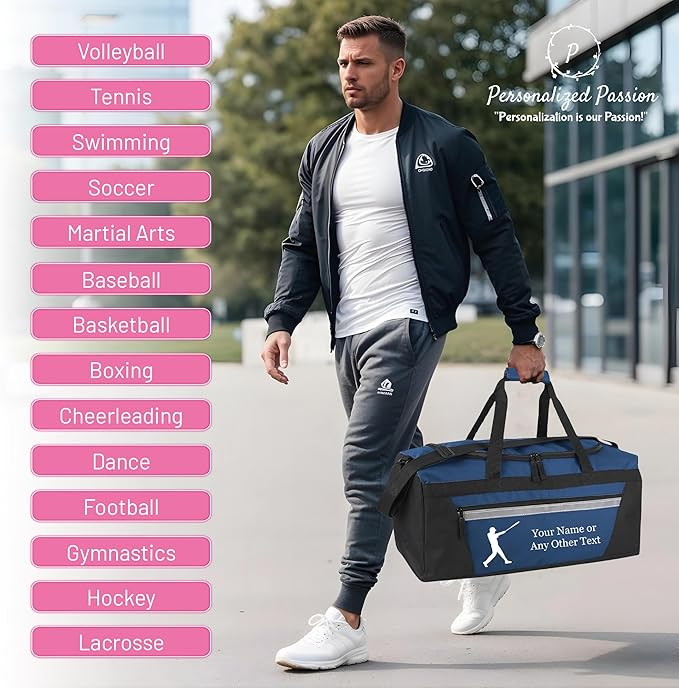 Personalized Sports Duffel Bags for Men and Women - 22” Customized Travel Duffle with Name & Volleyball Design - Water Resistant Two-Toned Overnight Weekender Bag - Army Green