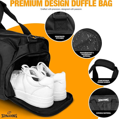 Spalding Gym Bag for Men & Women Duffle Bag with Wet & Shoe Compartment - 55L Capacity Large Workout Bags for Travel, Sports
