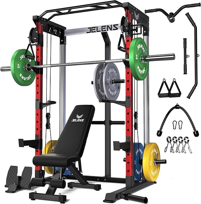 C21 Power Cage, 2000LBS Multi-Function Power Rack with Independent Dual Pulley System, All-in-One Squat Rack for Cable Crossover, Home Gym Workout Machine