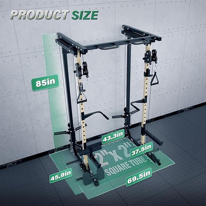 MAJOR FITNESS Drone3 Power Rack, 2500lbs Multi-Function Home Gym Squat Rack with Dual Pulley System, Pull-Up Bar & J-Hooks, Heavy-Duty Steel Frame for Maximum Stability & Strength Training