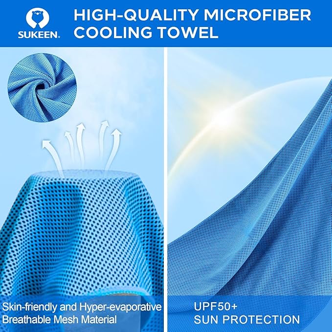 Sukeen Cooling Towel,Instant Evaporative Cooling for Sports,Yoga,Golf,Gym,Neck,Workout and More(40”x 12”)