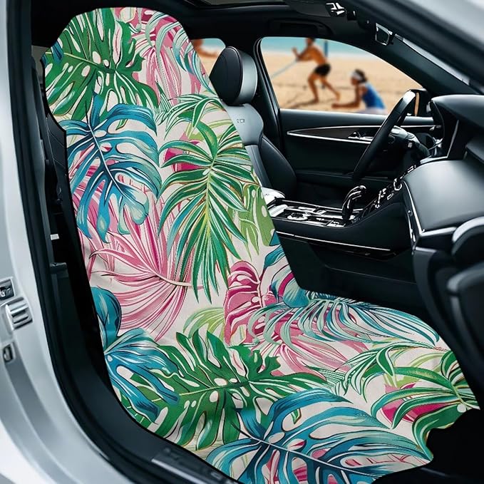 Bulopur Tropical Monstera Leaf Sweat Towel Car Seat Cover for Gym Post-Work Running Athletic Beach Towel Machine Washable Lightweight Soft Car Interior Accessories for Women Girly