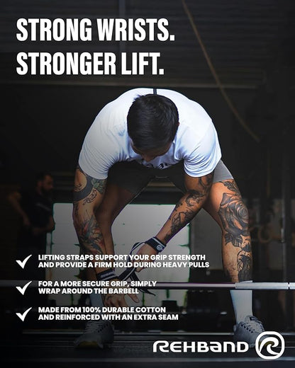Rehband Lifting Straps for Strength Training, 1 Pair Fitness Pull Straps, 100% Cotton, 56cm Grip Support for Bodybuilding, More Grip Strength Weightlifting