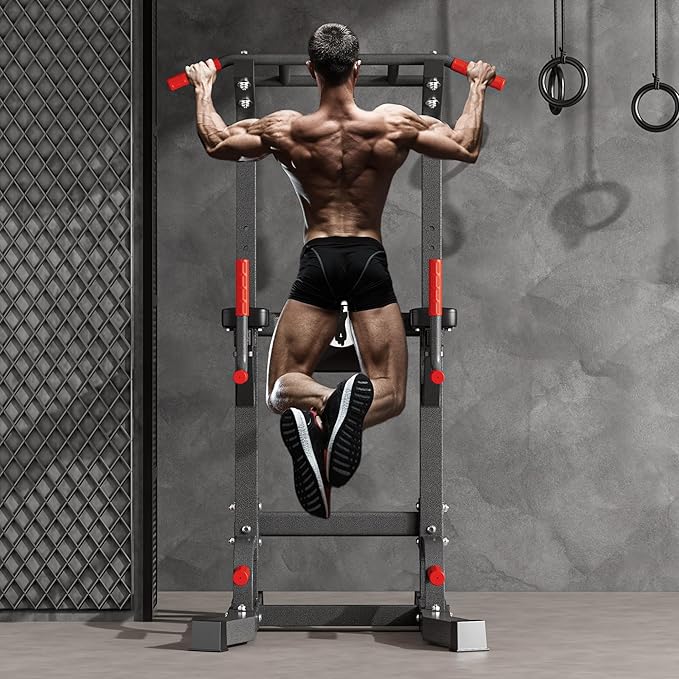 soges Pull Up Bar Dip Station, Power Tower with A Backrest, Adjustable Height Pull Up Bar Stand, Multi-Function Home Gym Strength Training