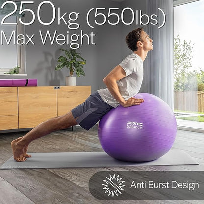 Core Balance Exercise Ball, Stability Ball for Yoga, Pilates and Fitness, Gym Ball for Home Gym and Office Chair, Training, Physical Therapy, Anti Burst, Pump Included, 55cm 65cm 75cm 85cm