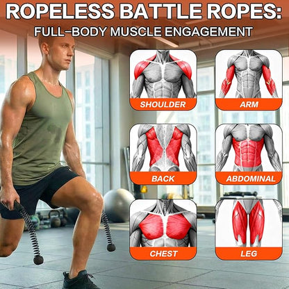 Ropeless Battle Ropes for Home Gym, Portable Cordless Weighted Battle Ropes with Storage Bag, High Calorie Burn for Men & Women, Fitness Equipment for HIIT & Low-Impact Aerobic Training