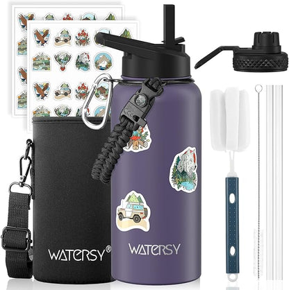 32oz Insulated Water Bottle (Cold for 48 Hrs),BPA Free&Leak Proof,Stainless Steel Water Flask,Water Jug with Straw Spout Lids for Gym,Hiking,Purple