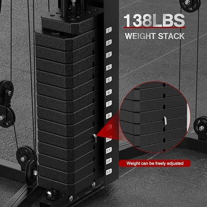 SunHome Multifunction Home Gym System Workout Station,Smith Machine with 138LB Weight Stack, Leg Press, LAT Station for Full Body Training