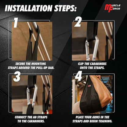 Hanging Ab Straps for Pull Up Bar - Professional Ab Straps & Hanging Abdominal Slings - Training Equipment with Bar Attachment (Pair)