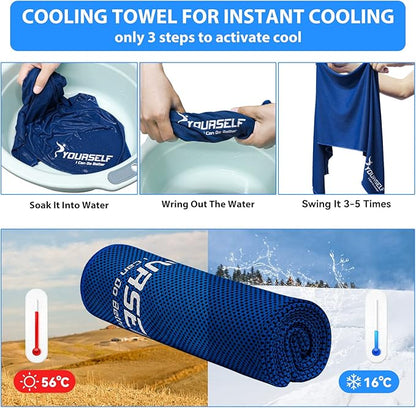 SYOURSELF Cooling Towel for Instant Relief Cool Bowling Fitness Yoga Towel-40 x12 Use as Cooling Neck Headband Bandana Scarf,Stay Cool for Travel Camping Golf Football &Outdoor Sport(Dark Blue)