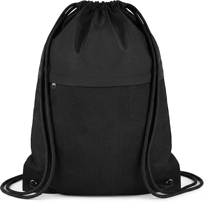 Drawstring Backpack Gym Bag - String Gym Bag for Men & Women, Lightweight Cinch Sports Sackpack for Beach, Travel, Yoga, Swimming, Black
