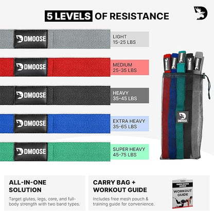 DMoose Fitness Fabric Resistance Bands for Full Body Exercises - Non-Slip Thick Cloth Stretch Band for Squats, Lunges & Bicep Curls - Long Resistance Bands for Working Out - Booty Band for Men & Women
