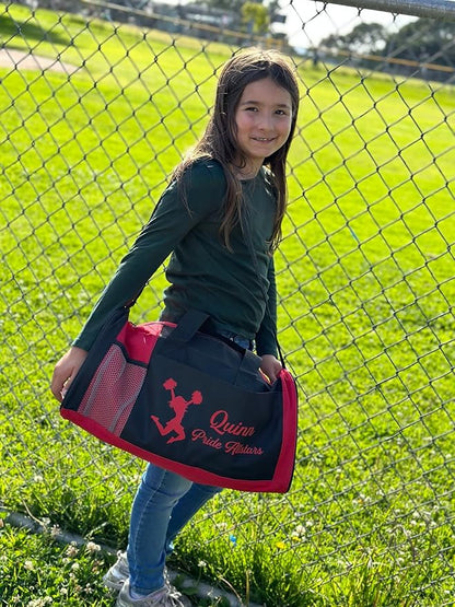 KishKesh Personalized Sport Duffel Bag – Ideal for Cheerleading, Gym, Travel, Training & Workout Essential for Female – Durable, Customizable Name & Text for Kids and Adults – Blue, 18" X 10" X 8"
