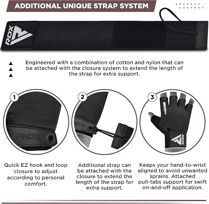 RDX Weight Lifting Gloves, Additional Stretchable Long Wrist Support, Full Palm Grip, Men Women Fitness HIIT Workout, Bodybuilding Powerlifting Strength Training Cycling Exercise Home Gym Equipment